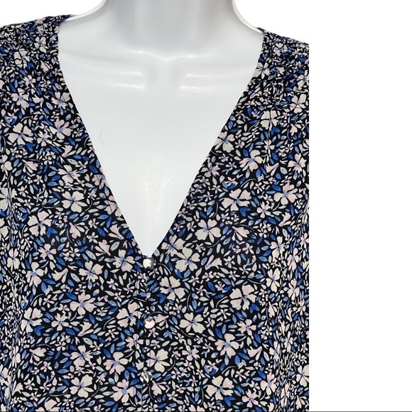 1. State Ditsy Floral Long Sleeve Blouse Blue V-Neck Smocked Ruffle Top Small - Picture 6 of 9